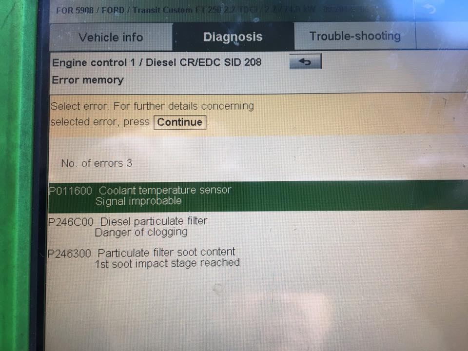 dpf fault codes on a ford transit in stoke